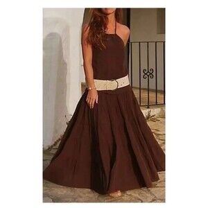 Free People Maxi Dress Somewhere Sunny Drop in Brown Sz M Medium New